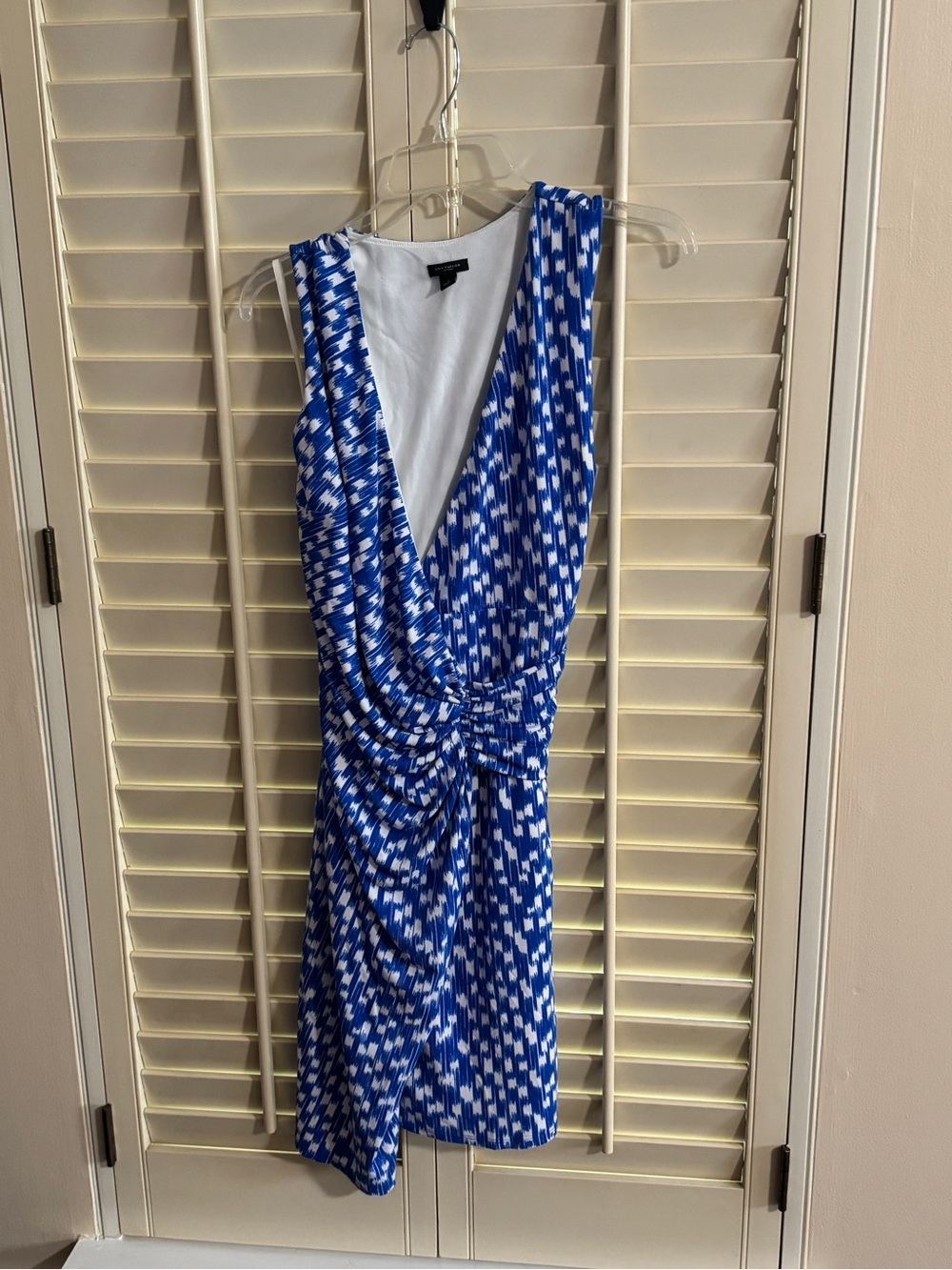 Blue Patterned Knot-Front Sleeveless Dress